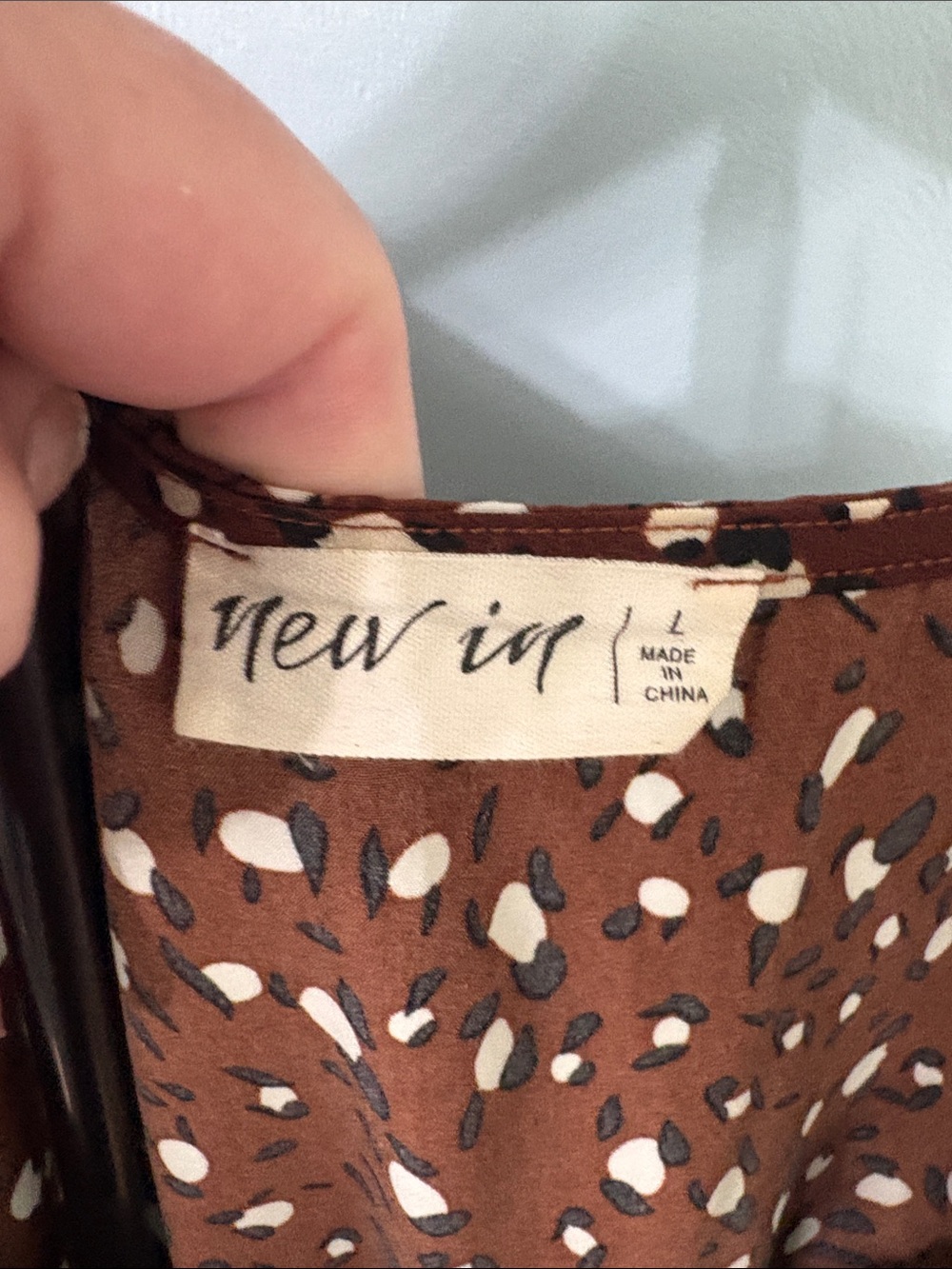 Smocked Long-Sleeve Midi Dress Brown with Black and White Spots - Picture 2 of 4